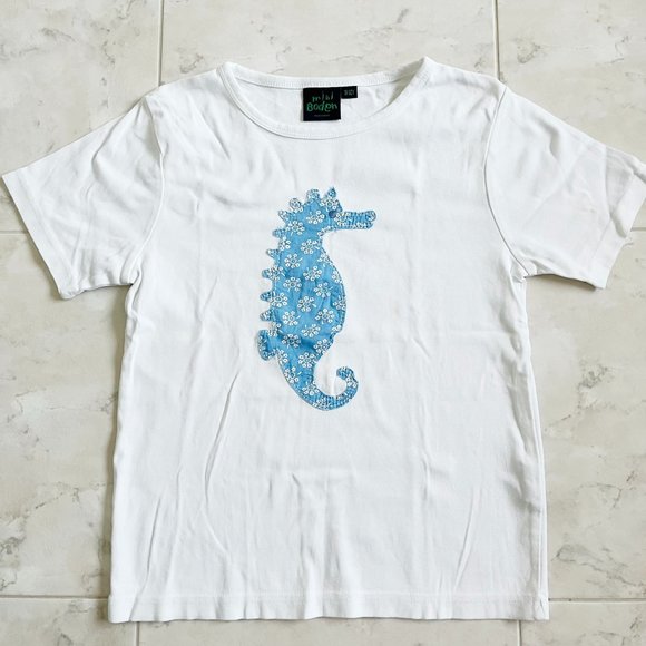 Limited Edition Mini Boden Seahorse Design White/Blue Tee Shirt Girls 11-12 - Picture 2 of 3